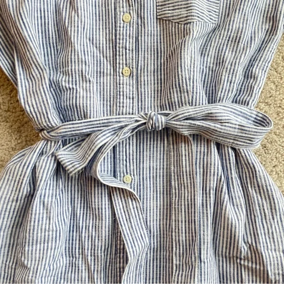 Time and Tru Blue White Striped Midi Shirt Dress Size Medium Tie Waist A-Line - Picture 7 of 11